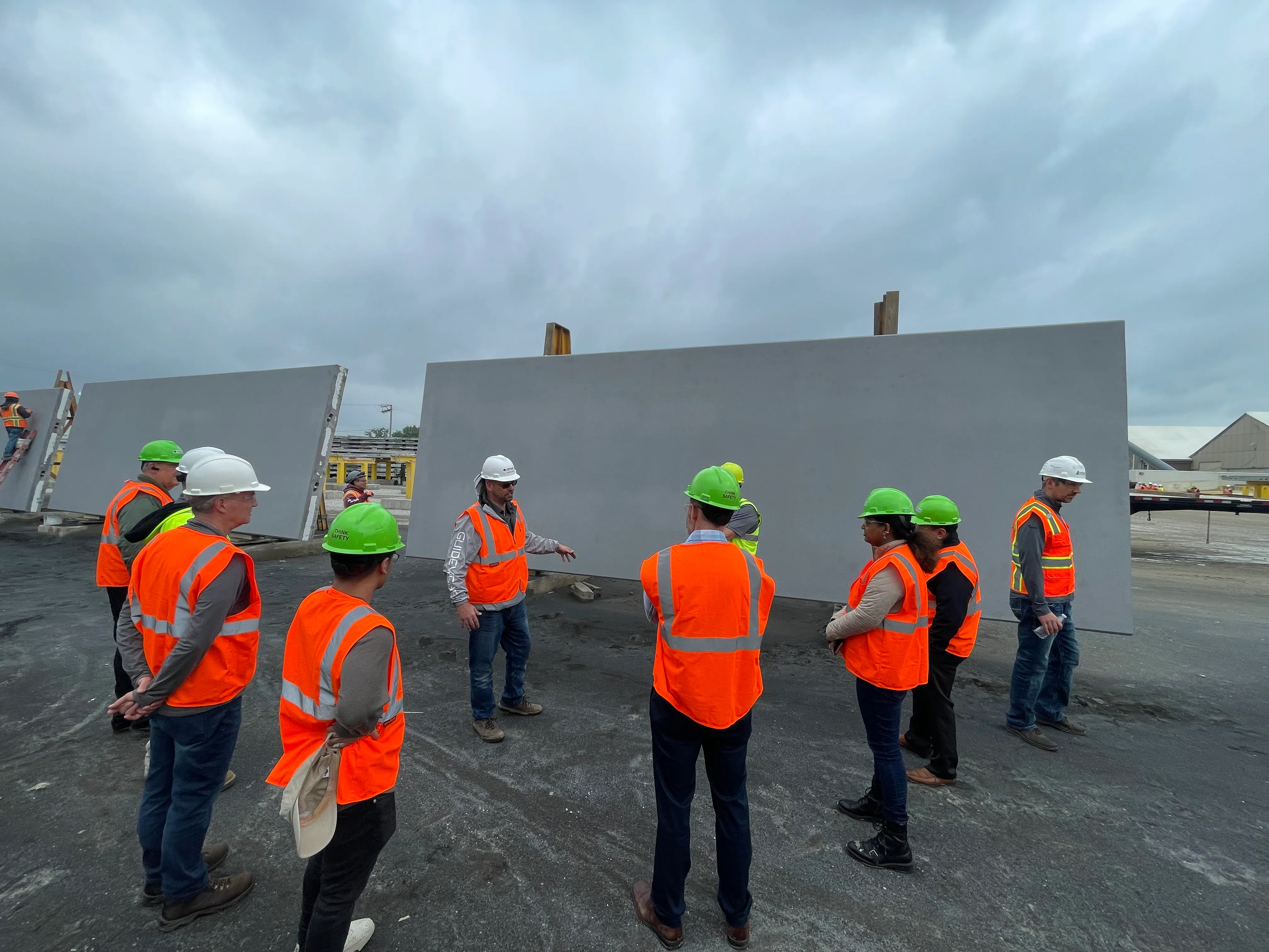 A precast concrete frame being assembled on a building site